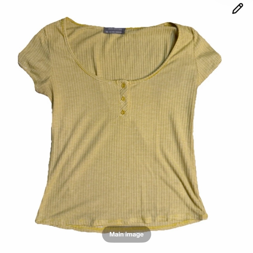 Urban Outfitters Yellow Striped Knit Button Scoop Neck Top Women’s M